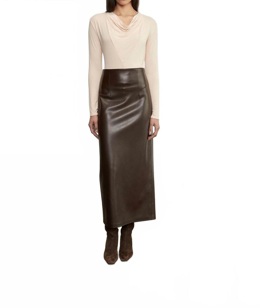 NEW ENZA COSTA leather hi-waist curve skirt in dark brown